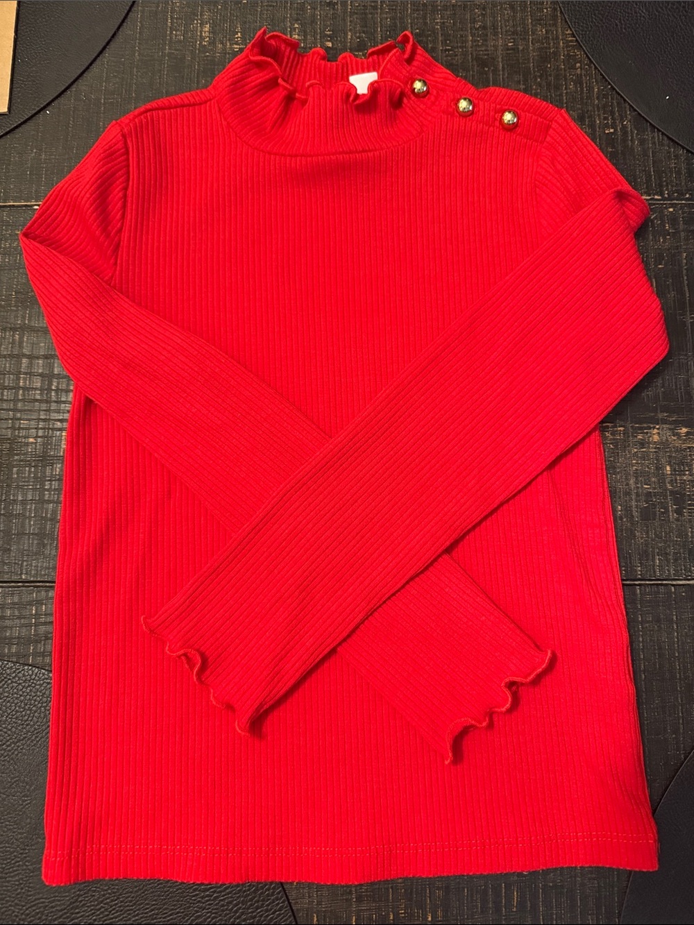 Janie and Jack Girls Ribbed Mock Neck Sweater Top with Button Detail - Red
